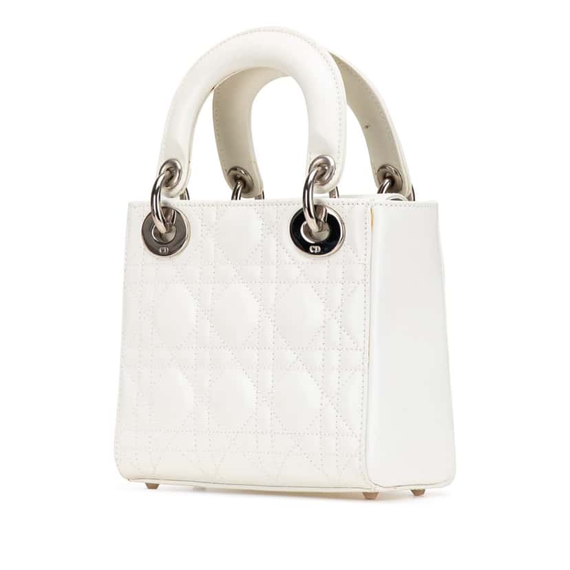 Dior Mini Lambskin Cannage Lady Dior White Leather Good condition - Back View