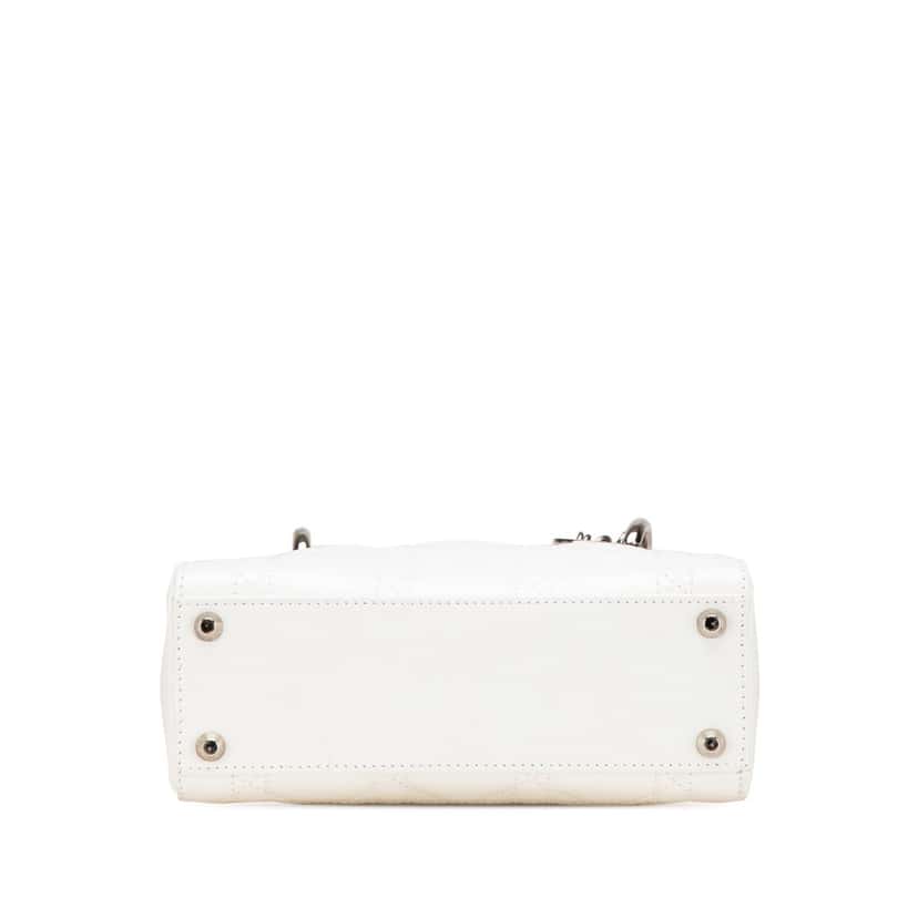 Dior Mini Lambskin Cannage Lady Dior White Leather Good condition - Inside View
