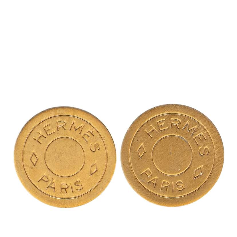 Hermès Gold Plated Bijouterie Fantaisie Clou De Selle Clip On Earrings Gold Metal Good condition - Front View