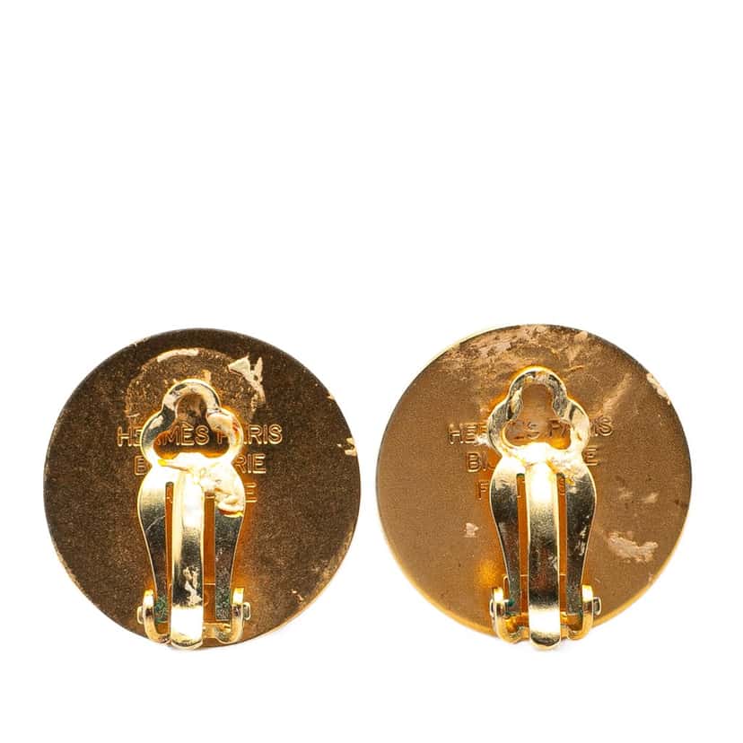 Hermès Gold Plated Bijouterie Fantaisie Clou De Selle Clip On Earrings Gold Metal Good condition - Back View