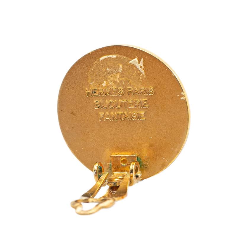 Hermès Gold Plated Bijouterie Fantaisie Clou De Selle Clip On Earrings Gold Metal Good condition - Model View