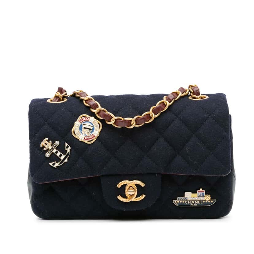 Chanel Mini Rectangular Classic Jersey Sailor Single Flap Blue Cotton Good condition - Front View
