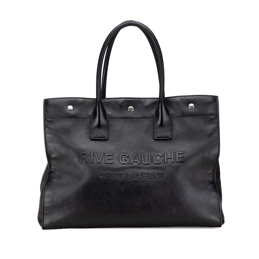 Saint Laurent Small Smooth Calfskin Rive Gauche Tote Black Leather Fair condition - Front View