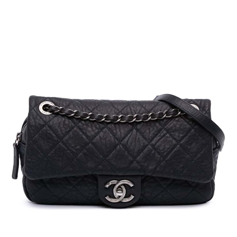 Chanel Small Quilted Distressed Calfskin Easy Flap Blue Leather Good condition - Front View