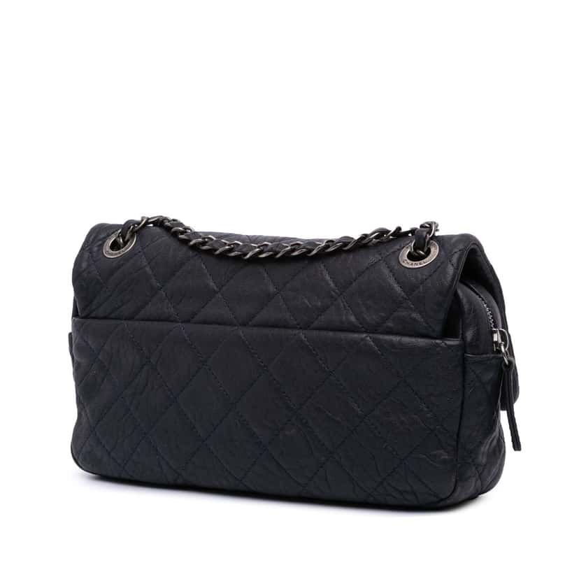 Chanel Small Quilted Distressed Calfskin Easy Flap Blue Leather Good condition - Back View
