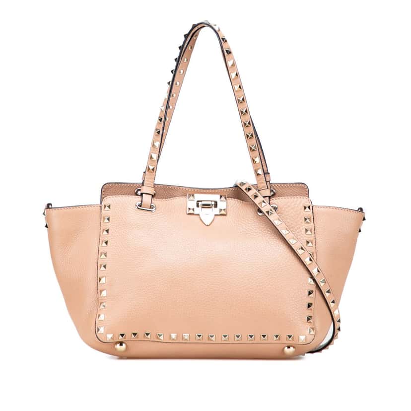 Valentino Small Leather Rockstud Trapeze Satchel Brown Leather Good condition - Front View
