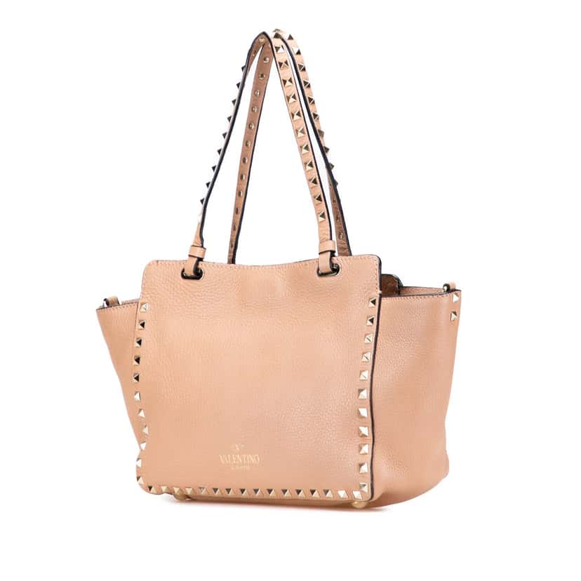 Valentino Small Leather Rockstud Trapeze Satchel Brown Leather Good condition - Back View
