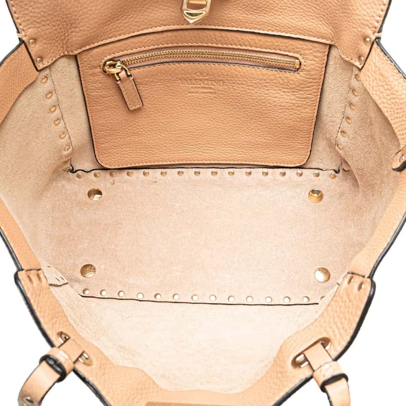 Valentino Small Leather Rockstud Trapeze Satchel Brown Leather Good condition - Model View