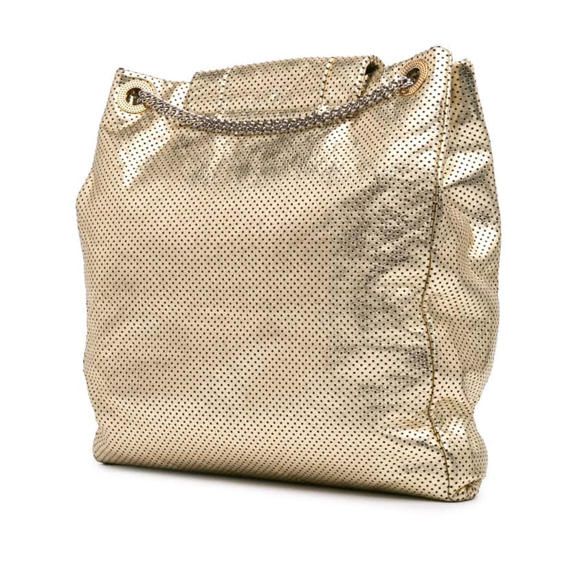 Chanel Perforated Crackled Metallic Calfskin Drill Tote Gold Leather Very good condition - Back View