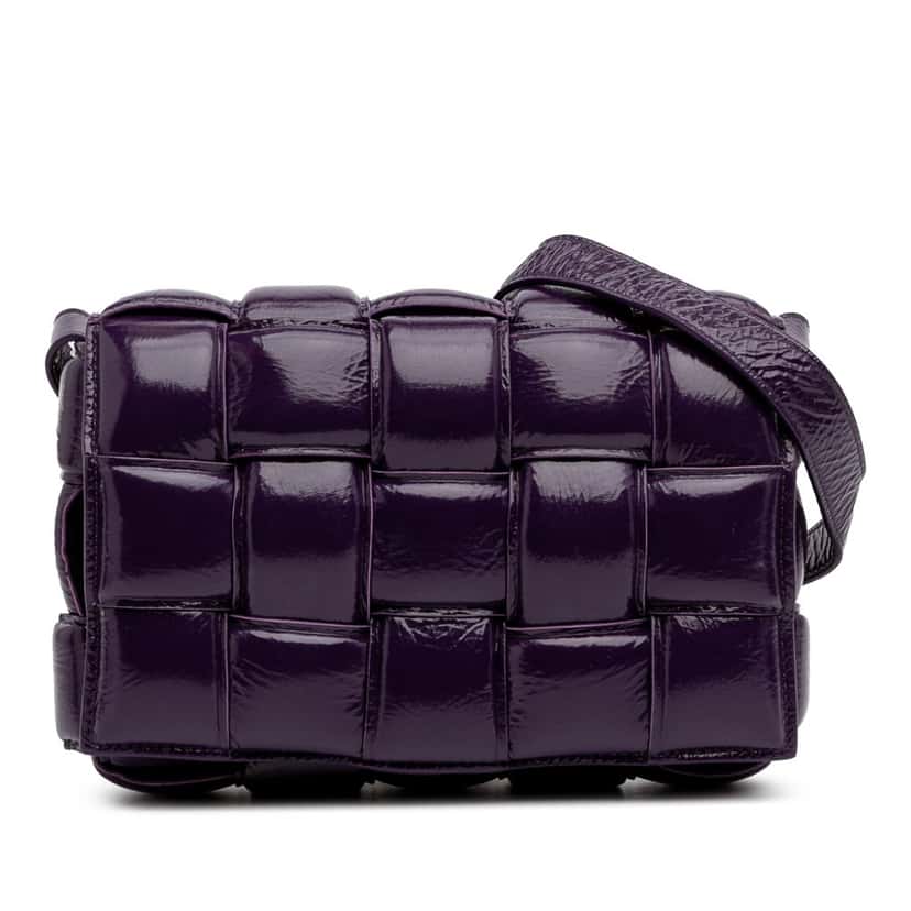 Bottega Veneta Textured Deerskin Intrecciato Padded Cassette Crossbody Purple Leather Good condition - Front View