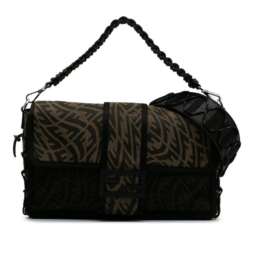 Fendi Large Zucca Vertigo Mesh Baguette Satchel Brown Canvas Good condition - Front View