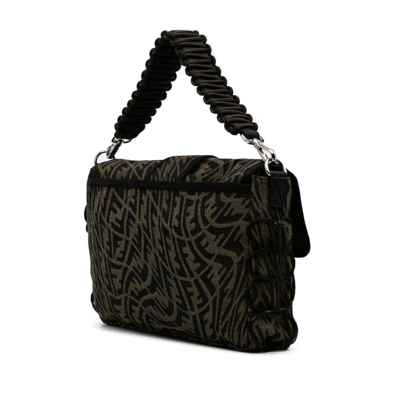 Fendi Large Zucca Vertigo Mesh Baguette Satchel Brown Canvas Good condition - Back View