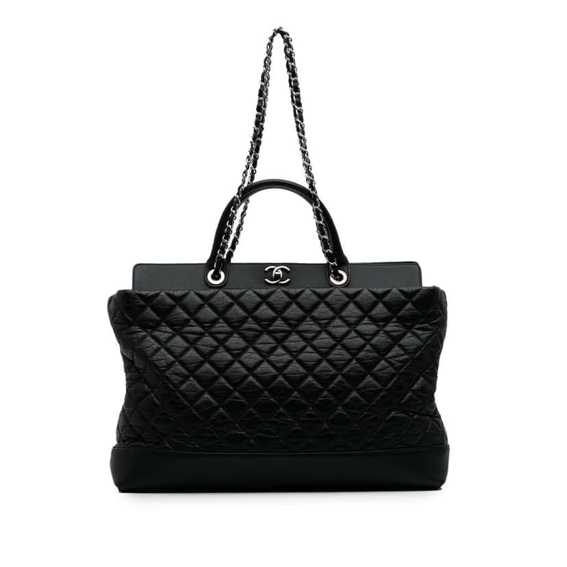 Chanel Quilted Aged Calfskin Be CC Shopper Tote Black Leather Good condition - Front View