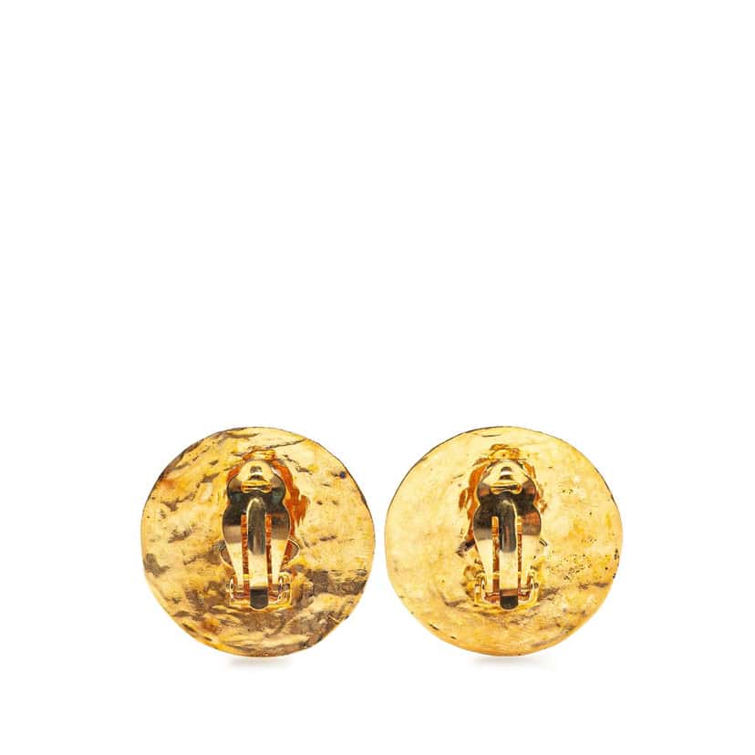 Chanel CC Gold Plated Round Clip On Earrings Gold Metal Good condition - Back View