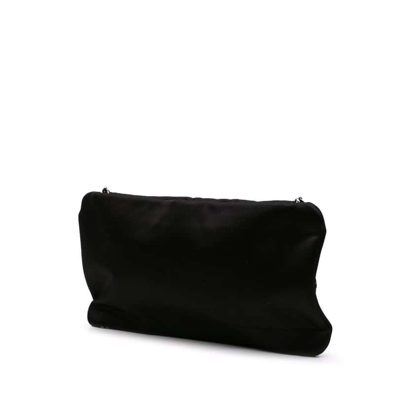 Chanel Satin Diamante Camellia Clutch with Chain Black Satin Good condition - Back View