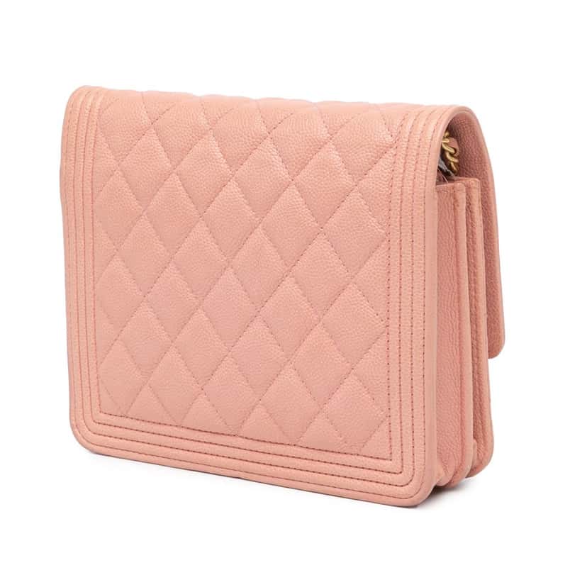 Chanel Quilted Caviar Square Boy Wallet On Chain Pink Leather Good condition - Back View