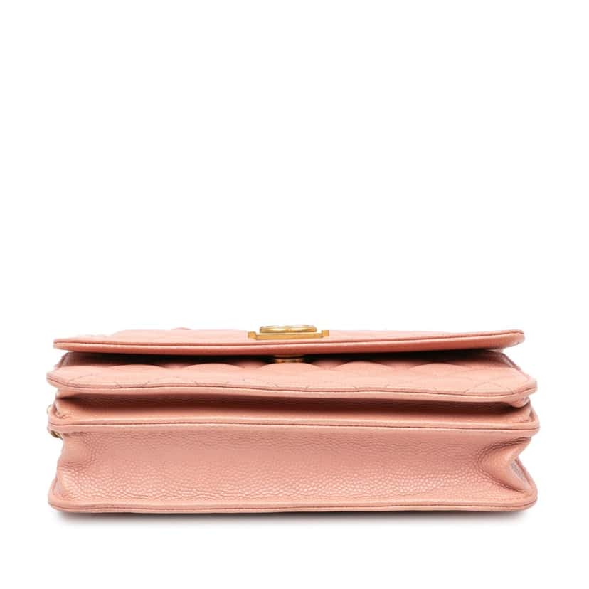 Chanel Quilted Caviar Square Boy Wallet On Chain Pink Leather Good condition - Inside View