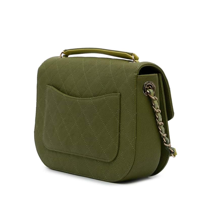 Chanel Medium Quilted Caviar Thread Around Flap Green Leather Good condition - Back View