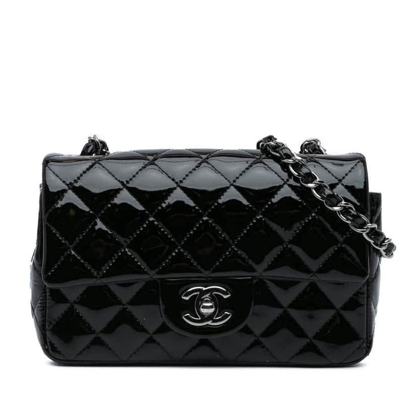 Chanel Mini Rectangular Classic Patent Single Flap Black Leather Good condition - Front View