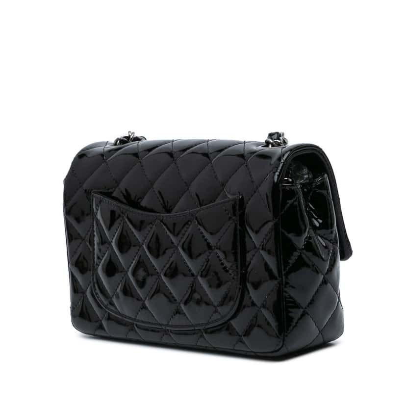 Chanel Mini Rectangular Classic Patent Single Flap Black Leather Good condition - Back View