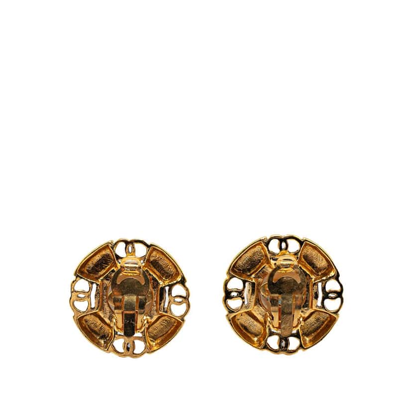 Chanel Gold Plated CC Faux Pearl Clip on Earrings Gold Metal Good condition - Back View