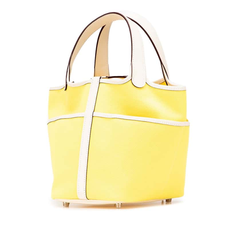 Hermès Toile Goeland and Swift Cargo Picotin Lock 18 Yellow Canvas Good condition - Back View