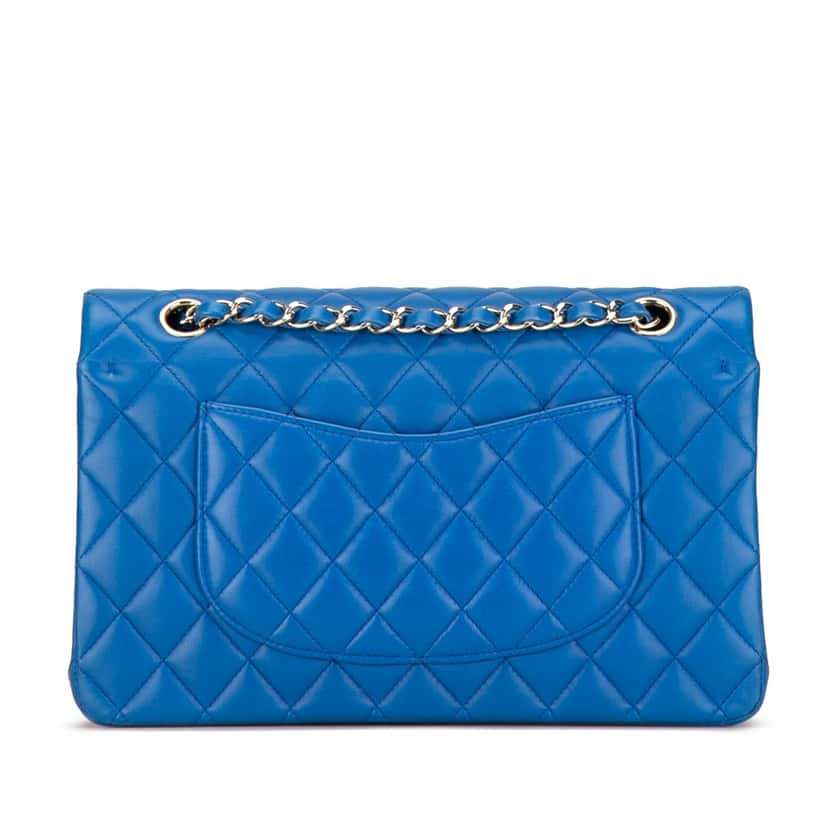 Chanel Medium Classic Lambskin Double Flap Blue Leather Good condition - Inside View