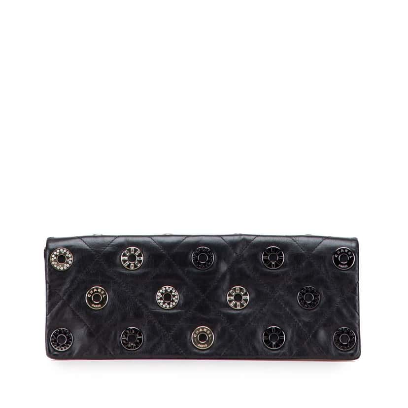 Chanel Quilted Calfskin Star Attitude Grommet Fold Over Clutch Black Leather Good condition - Front View