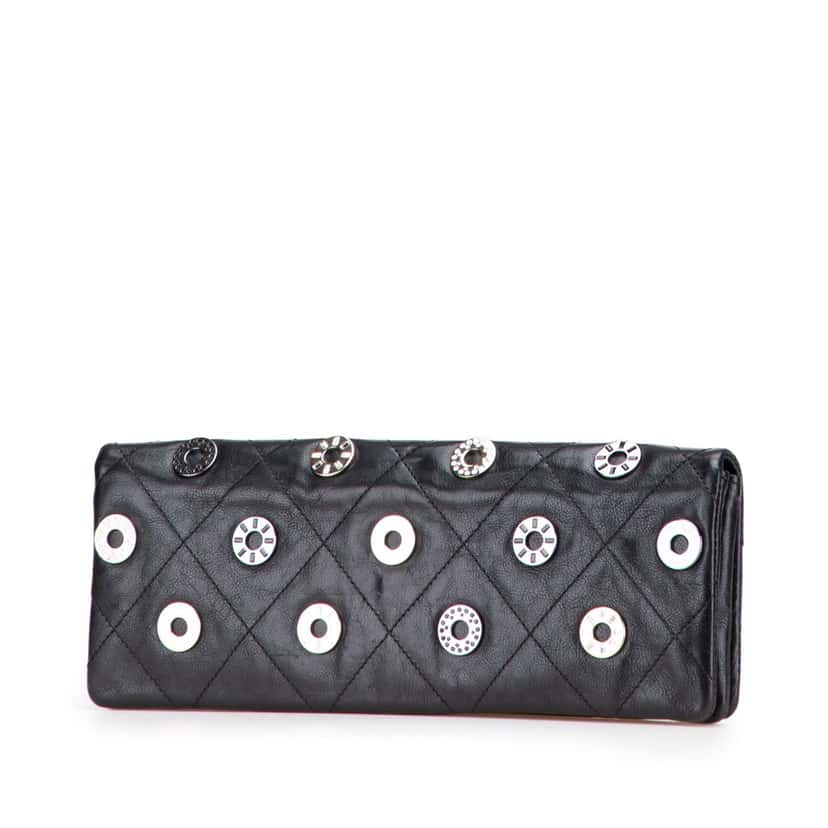 Chanel Quilted Calfskin Star Attitude Grommet Fold Over Clutch Black Leather Good condition - Back View