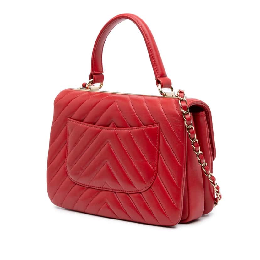 Chanel Small Chevron Lambskin Trendy CC Flap Red Leather Good condition - Back View