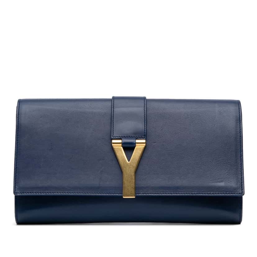 Saint Laurent Calfskin Classic Y Ligne Clutch Blue Leather Good condition - Front View
