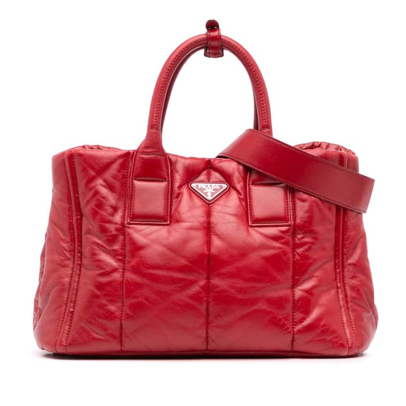 Prada Nappa Bomber Satchel Red Leather Very good condition - Front View