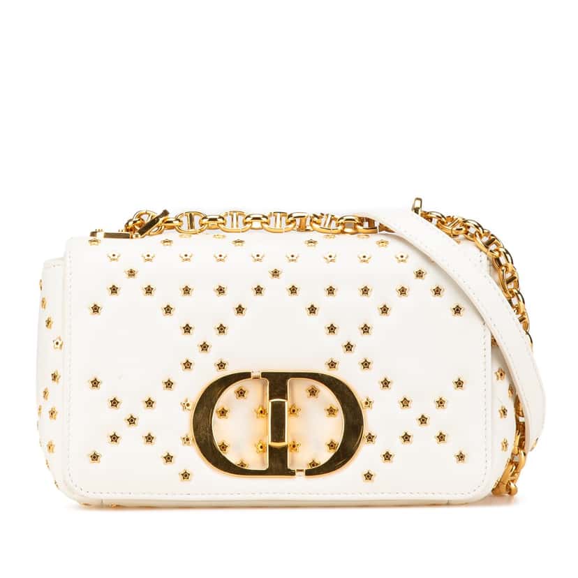 Dior Mini Calfskin Macrocannage Lucky Star Caro Bag White Leather Good condition - Front View