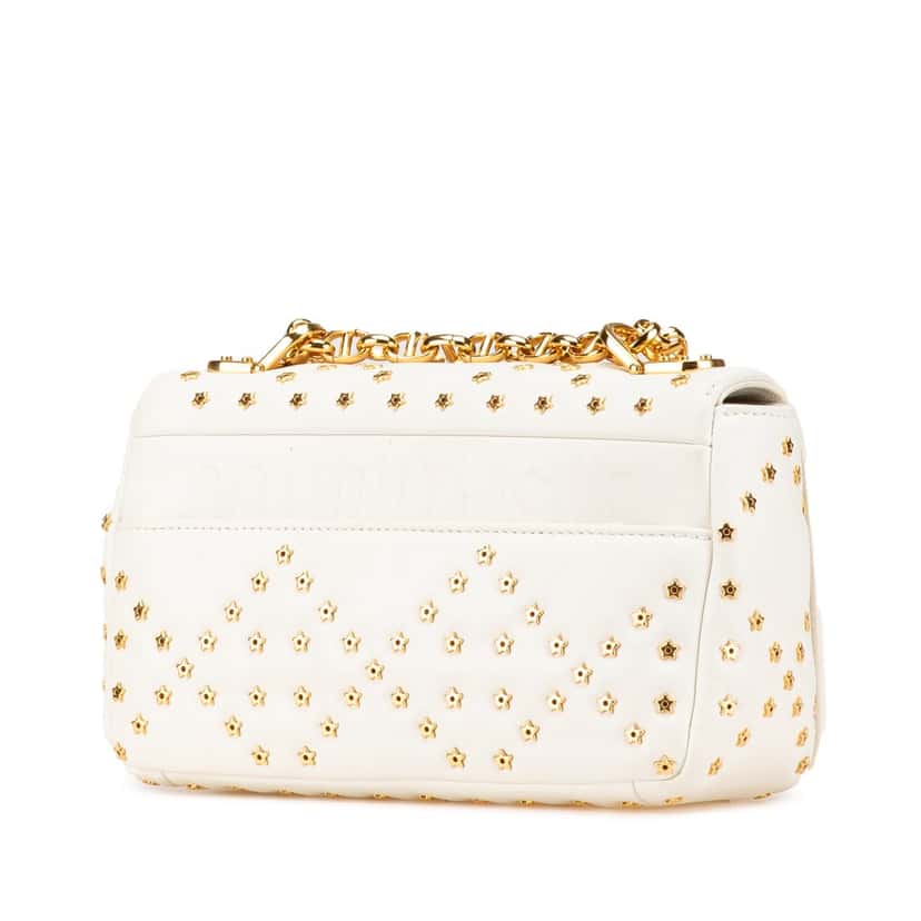 Dior Mini Calfskin Macrocannage Lucky Star Caro Bag White Leather Good condition - Back View