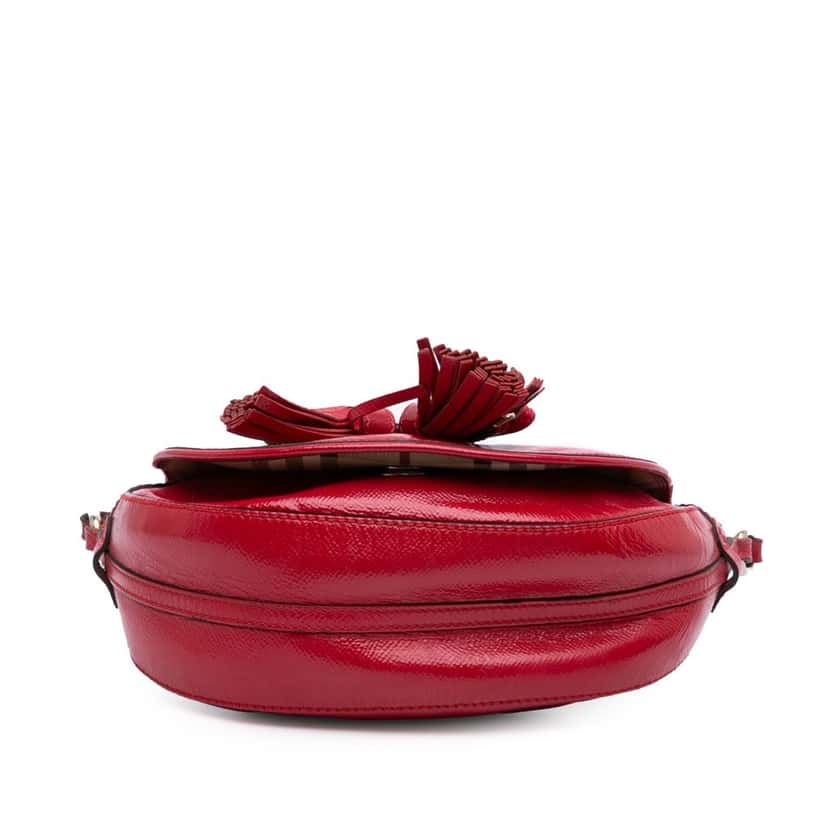Burberry Patent Leather and Haymarket Check Coated Canvas Maydown Crossbody Red Leather Good condition - Inside View
