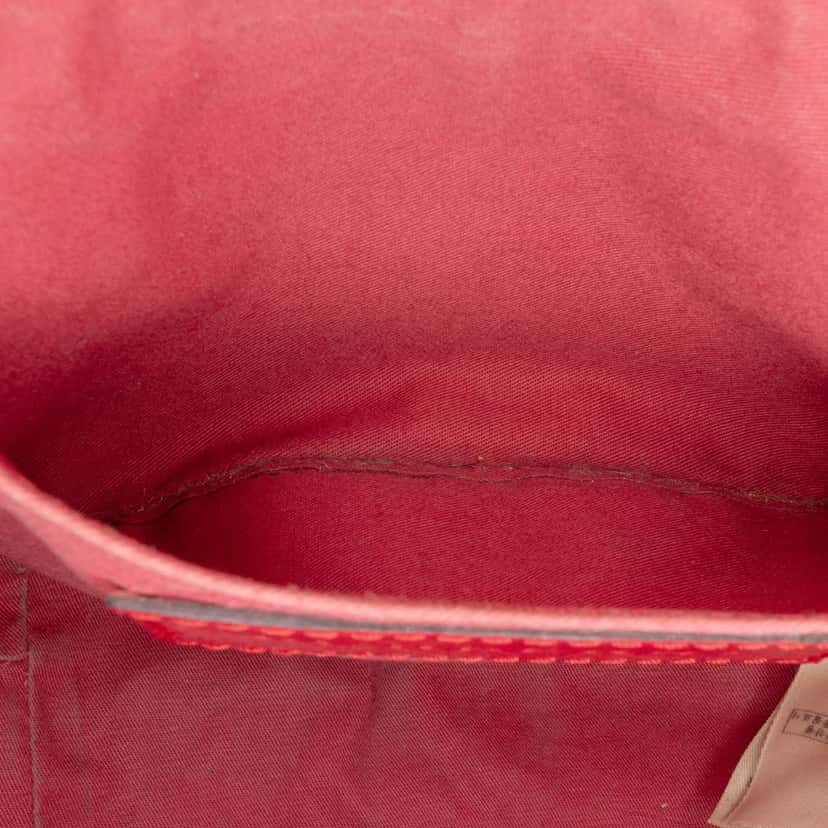 Burberry Patent Leather and Haymarket Check Coated Canvas Maydown Crossbody Red Leather Good condition - Box View
