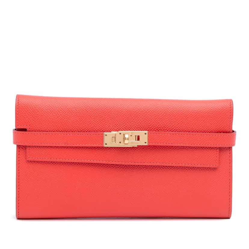 Hermès Epsom Kelly Longue Wallet Pink Leather Good condition - Front View