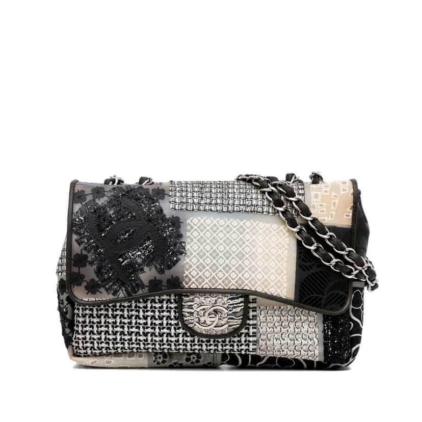 Chanel Jumbo PVC and Tweed Patchwork Single Flap White Fair condition - Front View