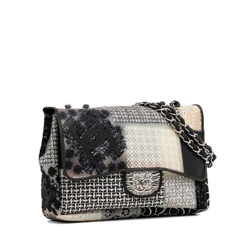 Chanel Jumbo PVC and Tweed Patchwork Single Flap White Fair condition - Back View