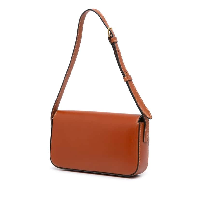 Celine Shiny Calfskin Claude Shoulder Bag Brown Leather Good condition - Back View