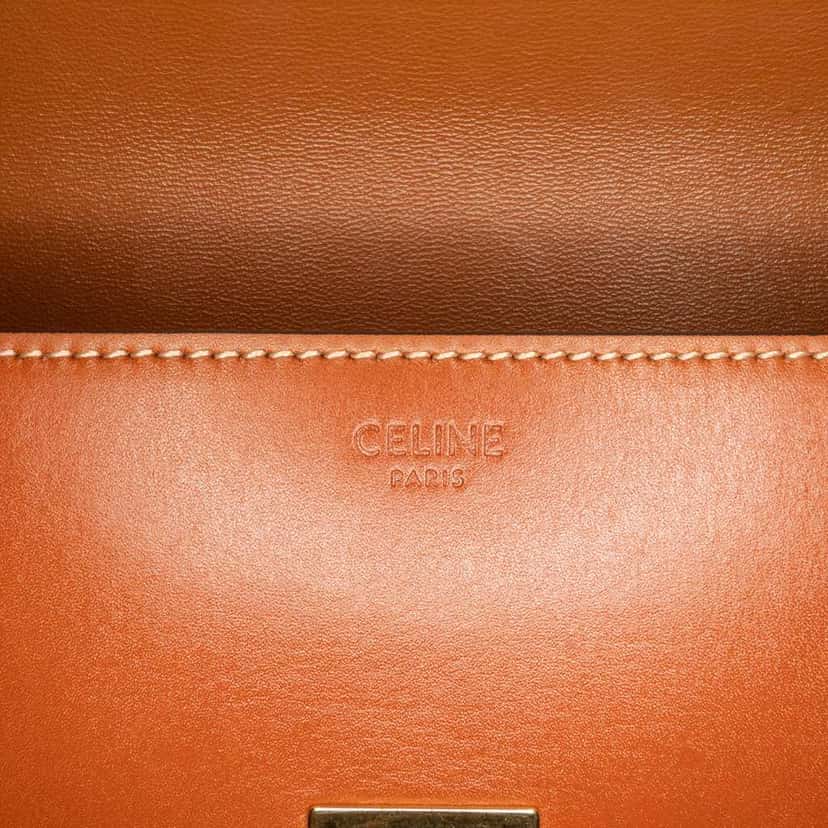 Celine Shiny Calfskin Claude Shoulder Bag Brown Leather Good condition - Box View