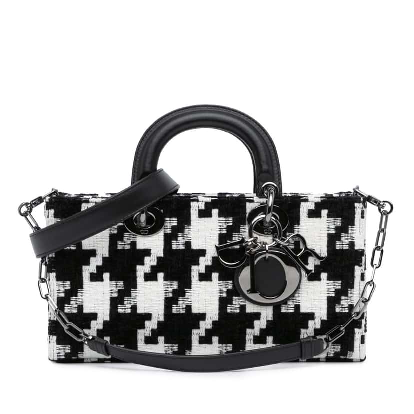 Dior Medium Canvas Macro Houndstooth Lady D Joy Black Canvas Good condition - Front View