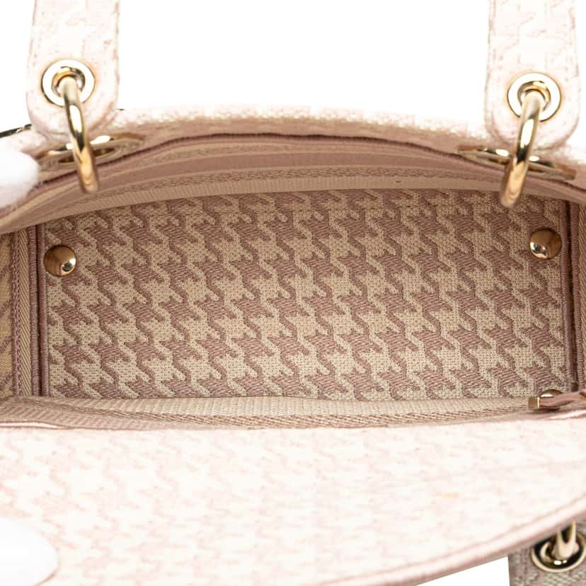 Dior Medium Canvas Houndstooth Embroidered Lady D Lite Pink Canvas Good condition - Inside View