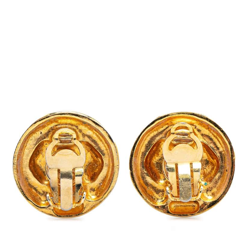 Chanel Gold Plated Rhinestones Round Clip on Earrings Gold Metal Good condition - Back View