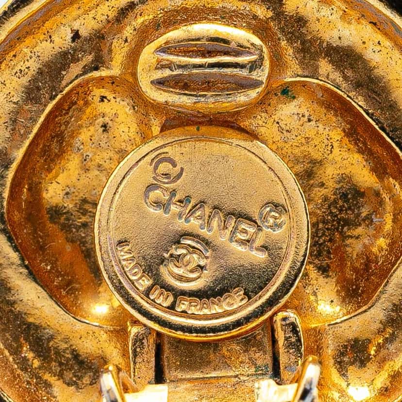 Chanel Gold Plated Rhinestones Round Clip on Earrings Gold Metal Good condition - Inside View