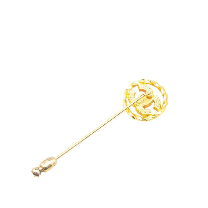Chanel Gold Plated CC Crystal Brooch Pin Gold Metal Good condition - Back View