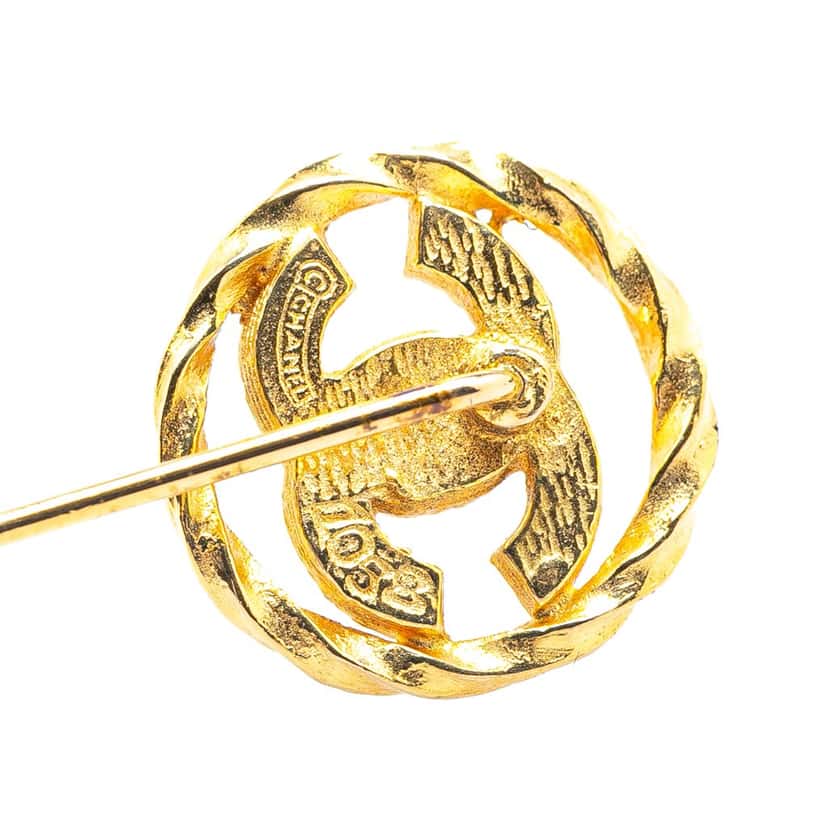 Chanel Gold Plated CC Crystal Brooch Pin Gold Metal Good condition - Inside View