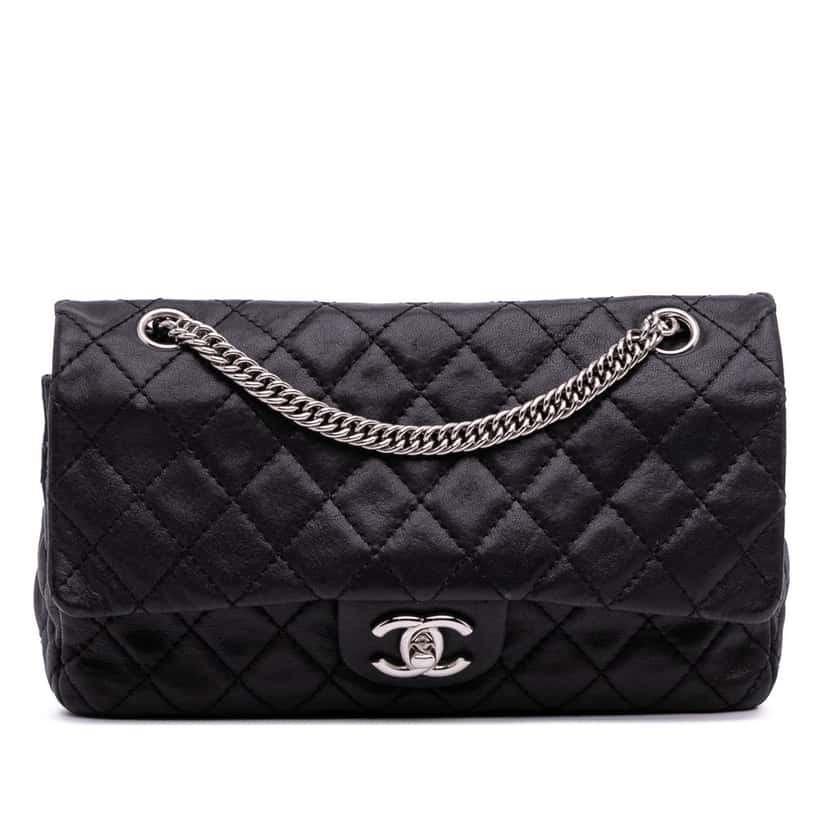 Chanel Medium Classic Washed Lambskin Bijoux Chain Double Flap Black Leather Good condition - Front View