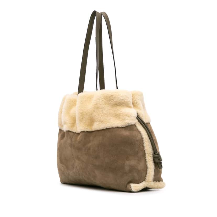 Loewe Suede and Shearling Flamenco Knot Tote Brown Leather Good condition - Back View
