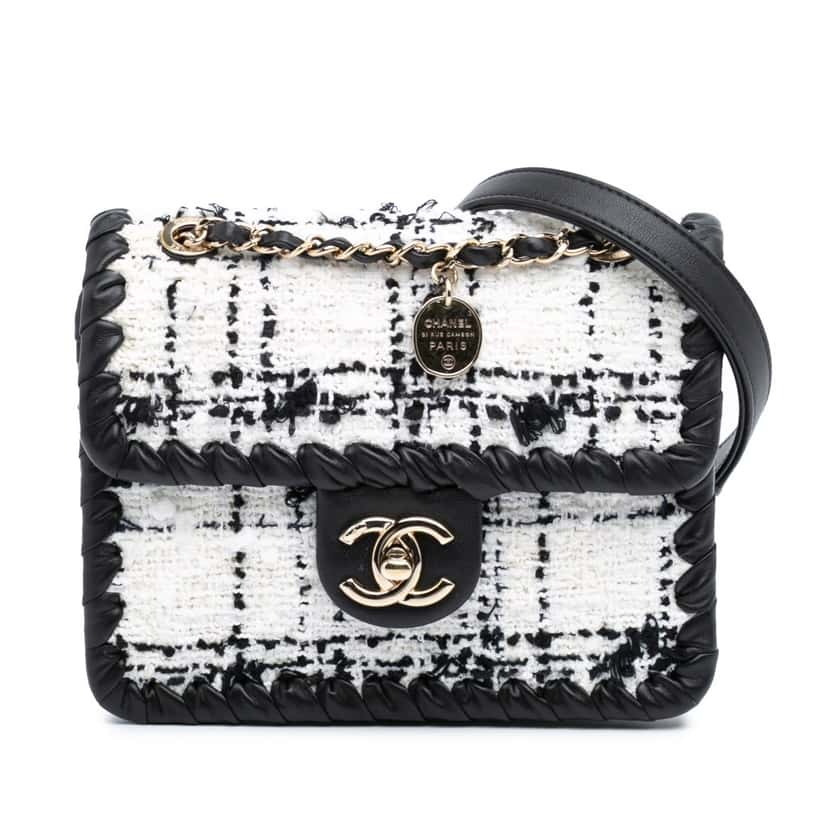 Chanel Mini Tweed My Own Frame Flap White Tweed Good condition - Front View